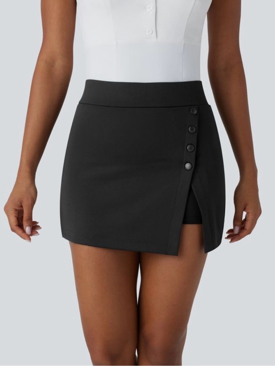 HALARA Dresses & Skirts - HALARA Black High-Rise Button Side Mini Skort Size M